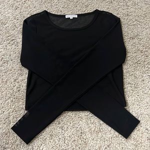 GOOD AMERICAN Sheer Long Sleeve Crop Top in Black Sz M